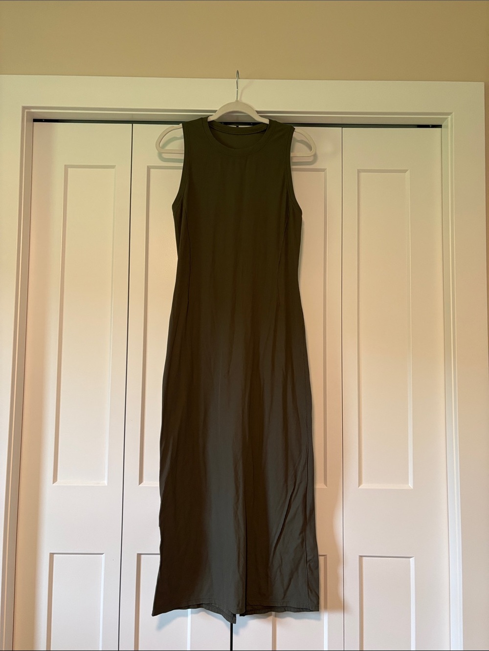 Lululemon All Aligned Ribbed Midi Dress Size 6 Olive Green Nulu